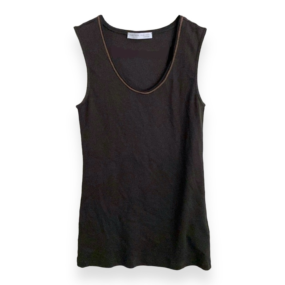 Fabiana Filippi Metallic Neckline Sleeveless Knit Top Taupe Brown Italian Luxury
